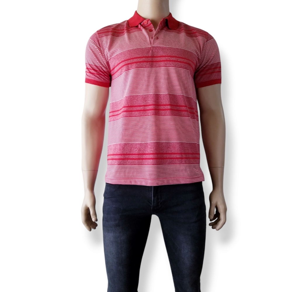 Red Rhino Red & White Striped Polo Shirt Size Medium